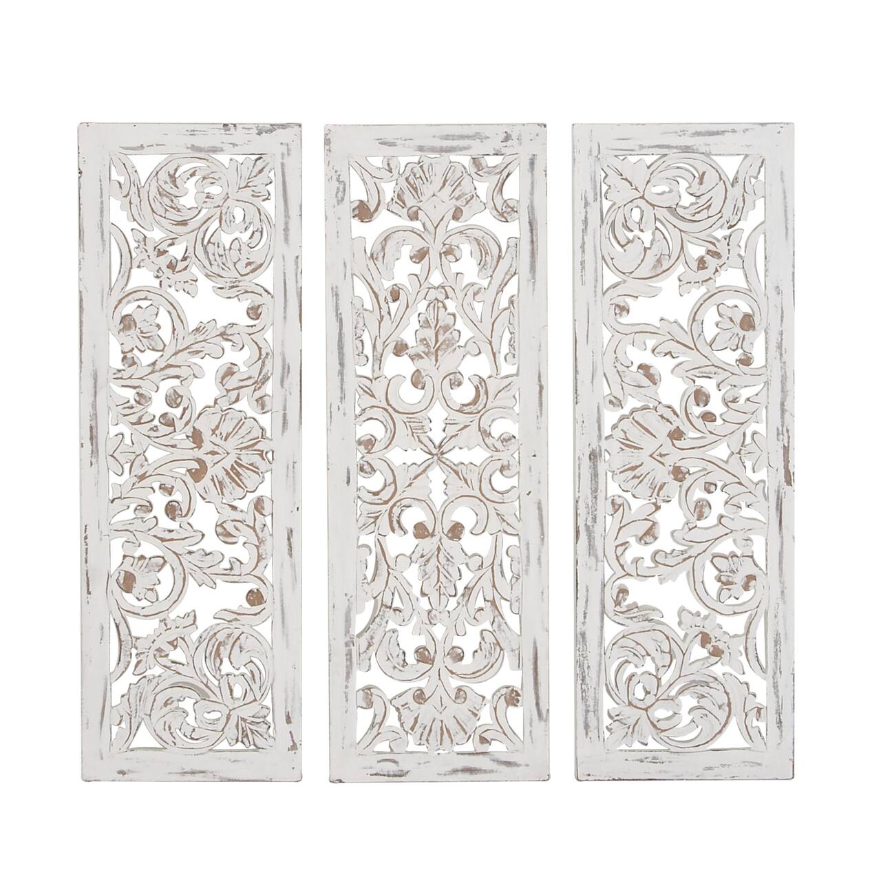 36" White Distressed Wood Traditional Wall Decor, 3ct.